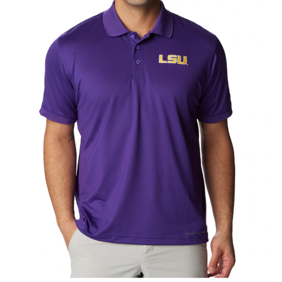 NEW Columbia LSU Tigers Purple PFG Tamiami Omni-Shade Polo Men's Large Reg $70 - Picture 1 of 8
